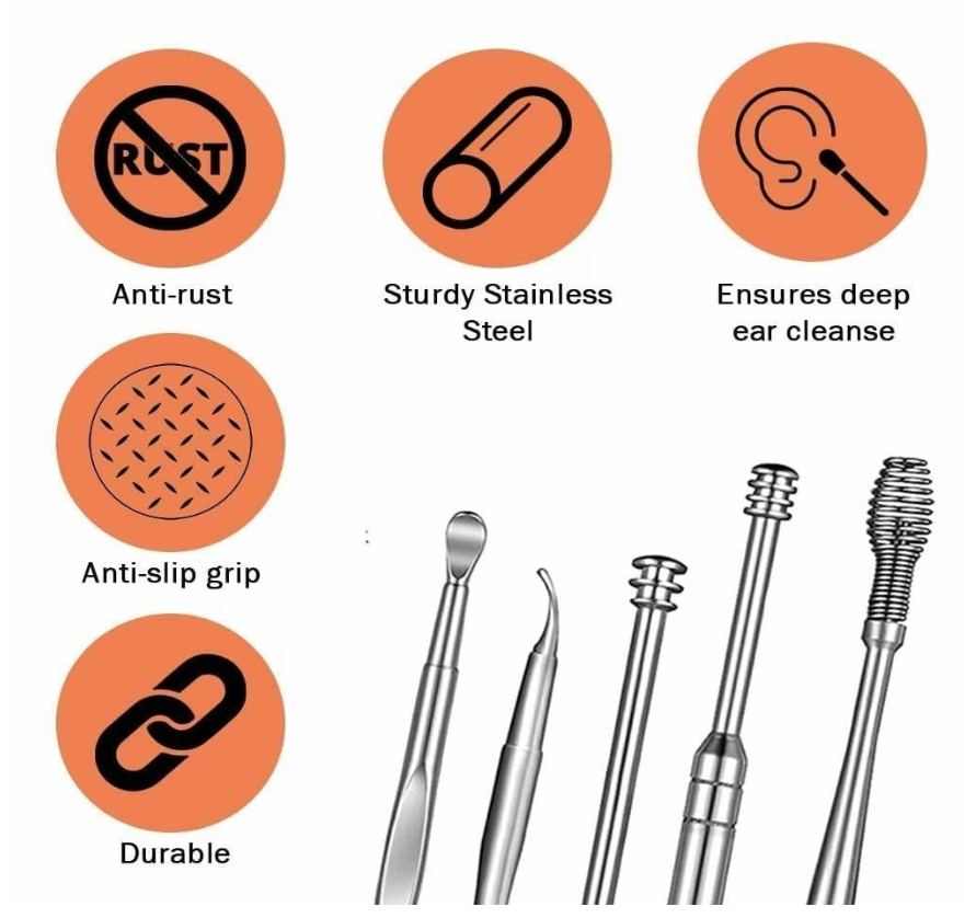 6 Pcs Ear Pick with a Storage Box Earwax Removal Kit | Ear Cleansing Tool Set | Stainless Steel Spiral Ear Curette Ear Wax Remover Tool with Cleaning Brush