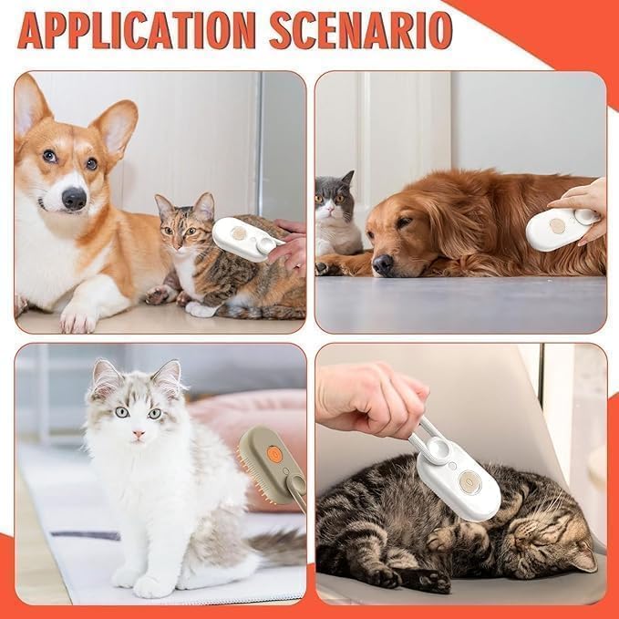 Cat Steam Brush, 3 in 1 Self Cleaning Steam Cat Brush for Removing Tangled and Loose Hair, Cat Dog Steamy for Massage