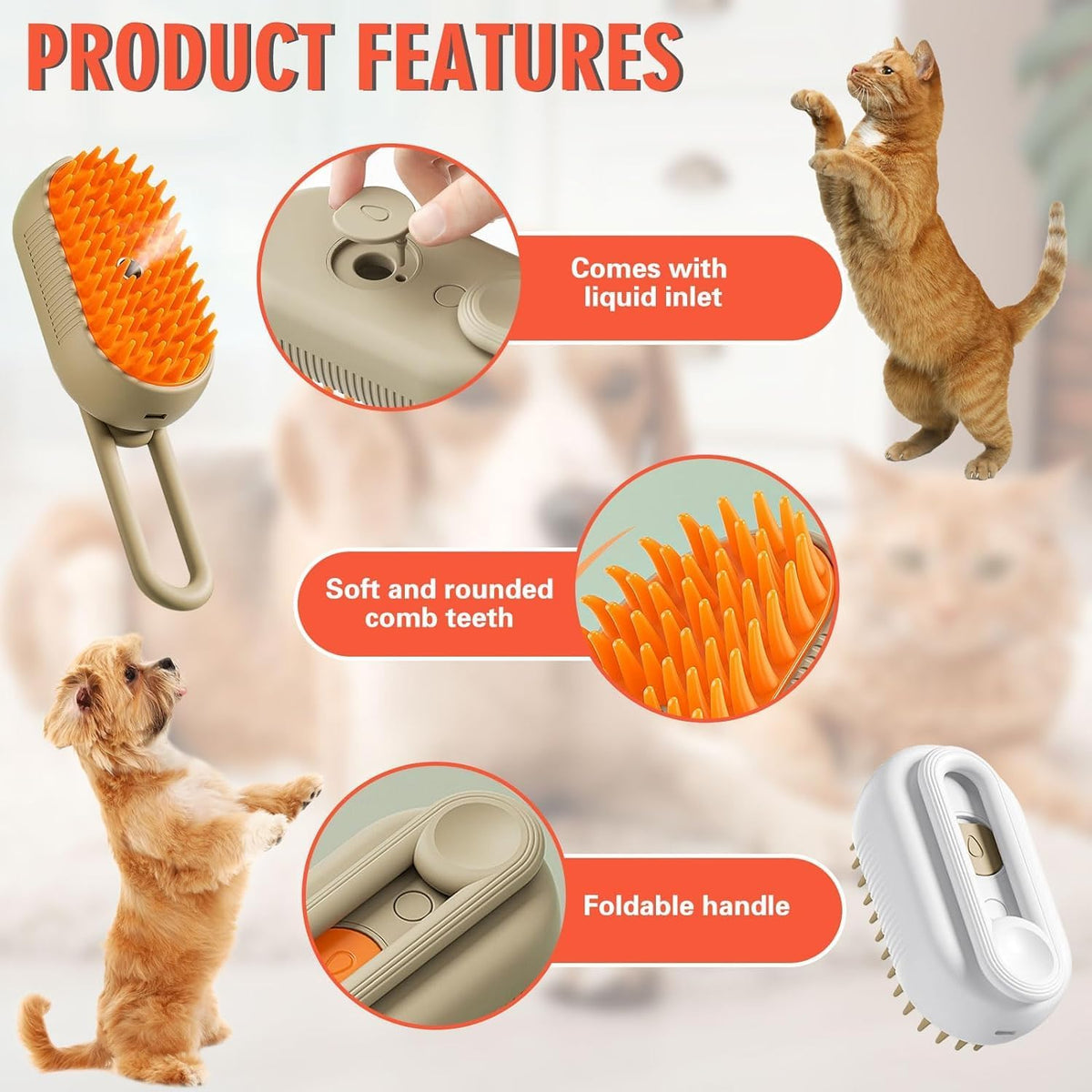 Cat Steam Brush, 3 in 1 Self Cleaning Steam Cat Brush for Removing Tangled and Loose Hair, Cat Dog Steamy for Massage