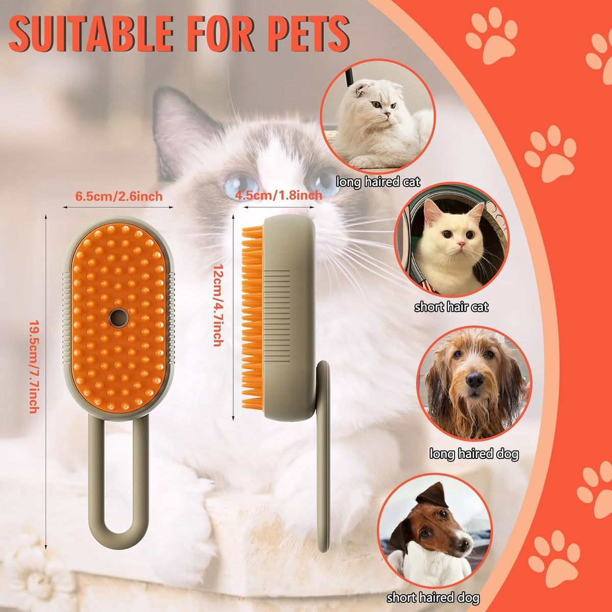 Cat Steam Brush, 3 in 1 Self Cleaning Steam Cat Brush for Removing Tangled and Loose Hair, Cat Dog Steamy for Massage
