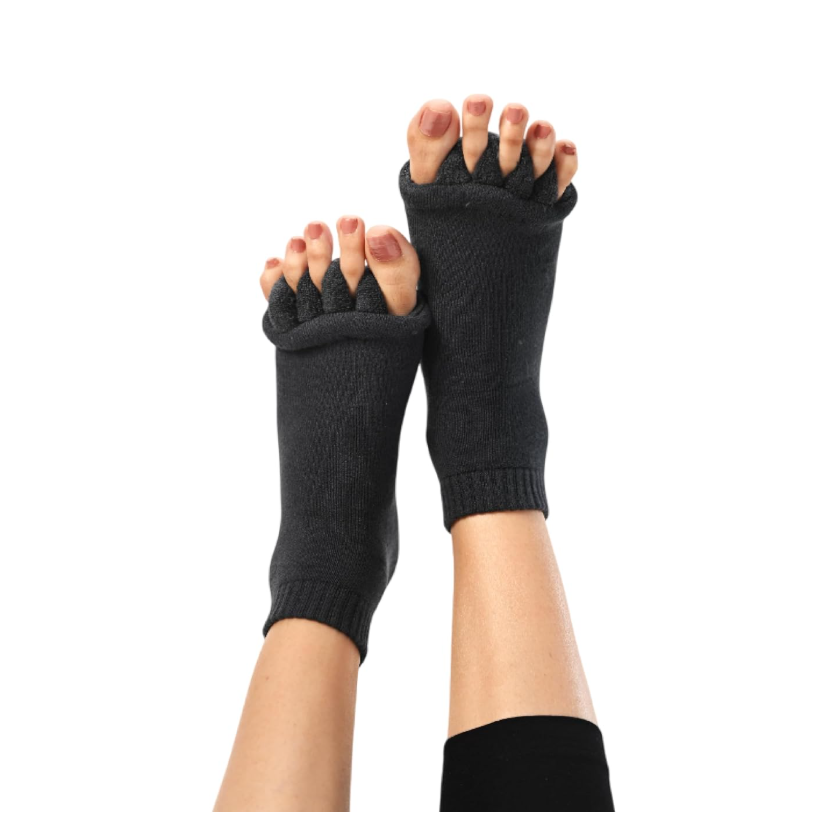 Foot Alignment 5-Toe Separator Orthopedic Cotton Socks for Women & Men – Bunion Corrector & Plantar Fasciitis Support (Black, Large)