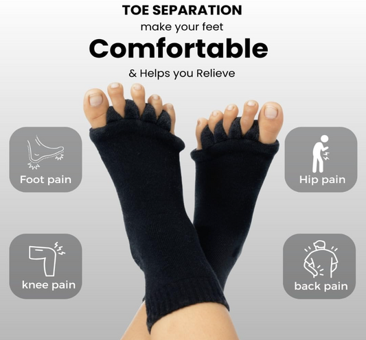Foot Alignment 5-Toe Separator Orthopedic Cotton Socks for Women & Men – Bunion Corrector & Plantar Fasciitis Support (Black, Large)