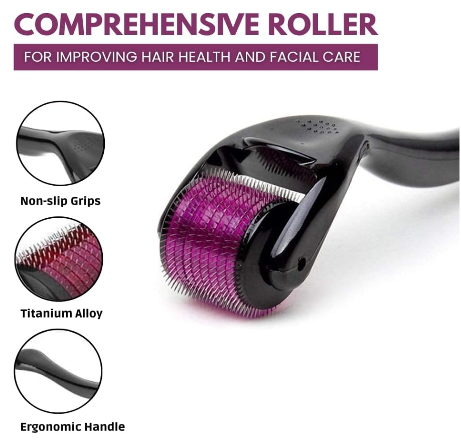 Derma Roller 0.5mm for Hair & Beard Growth – 540 Titanium Micro Needles for Hair Regrowth, Beard Growth, Acne Scar Reduction & Skin Rejuvenation – Safe for Men & Women (Black)