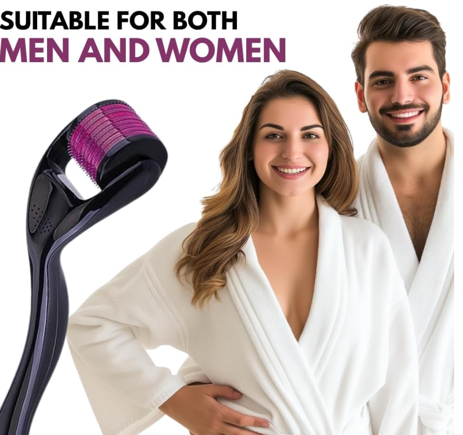Derma Roller 0.5mm for Hair & Beard Growth – 540 Titanium Micro Needles for Hair Regrowth, Beard Growth, Acne Scar Reduction & Skin Rejuvenation – Safe for Men & Women (Black)