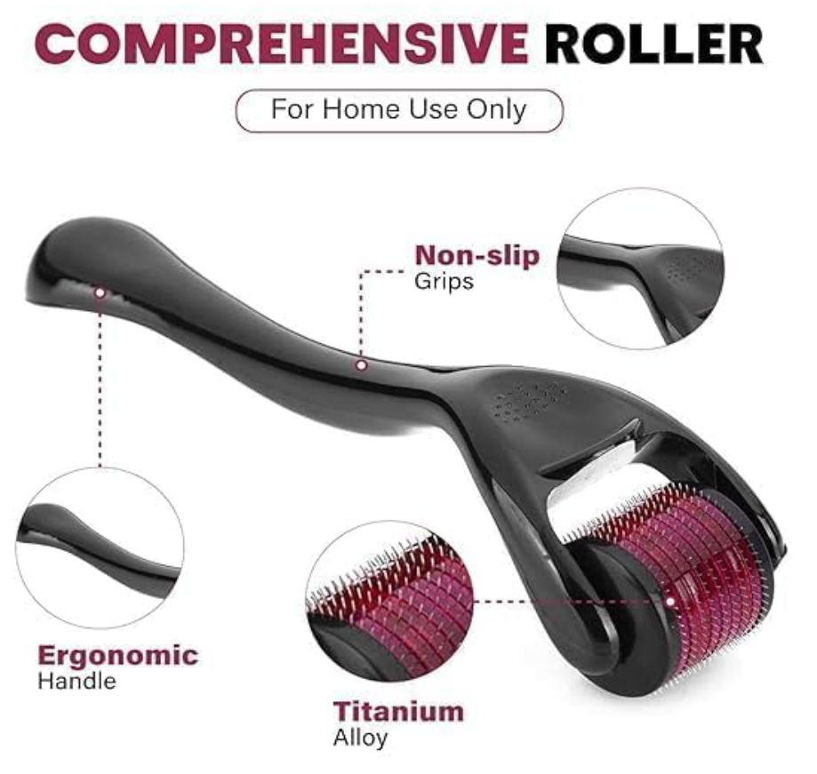 Derma Roller 0.5mm for Hair & Beard Growth – 540 Titanium Micro Needles for Hair Regrowth, Beard Growth, Acne Scar Reduction & Skin Rejuvenation – Safe for Men & Women (Black)