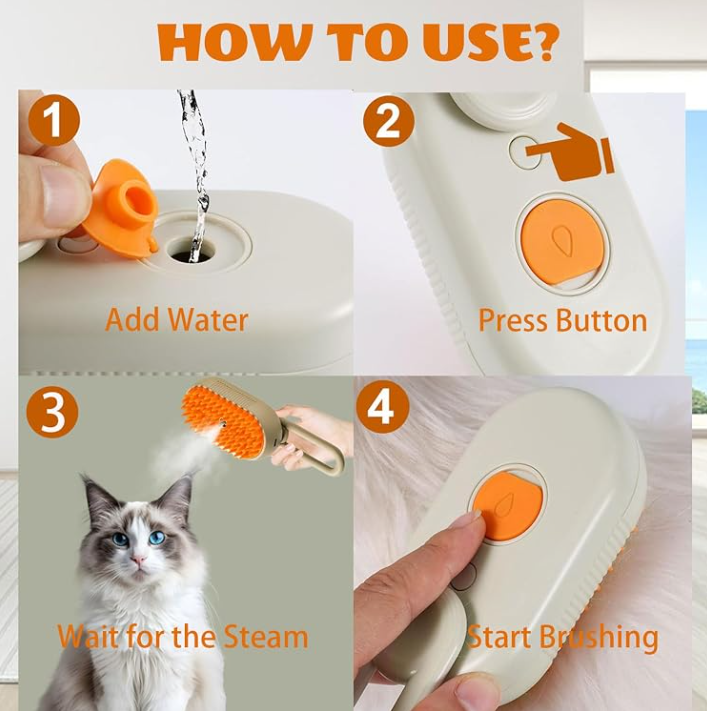 Cat Steam Brush, 3 in 1 Self Cleaning Steam Cat Brush for Removing Tangled and Loose Hair, Cat Dog Steamy for Massage