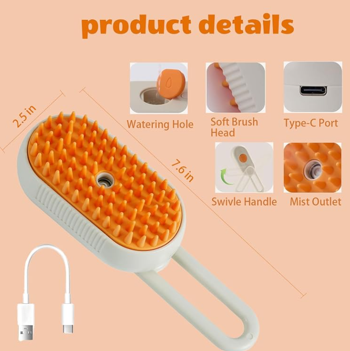 Cat Steam Brush, 3 in 1 Self Cleaning Steam Cat Brush for Removing Tangled and Loose Hair, Cat Dog Steamy for Massage