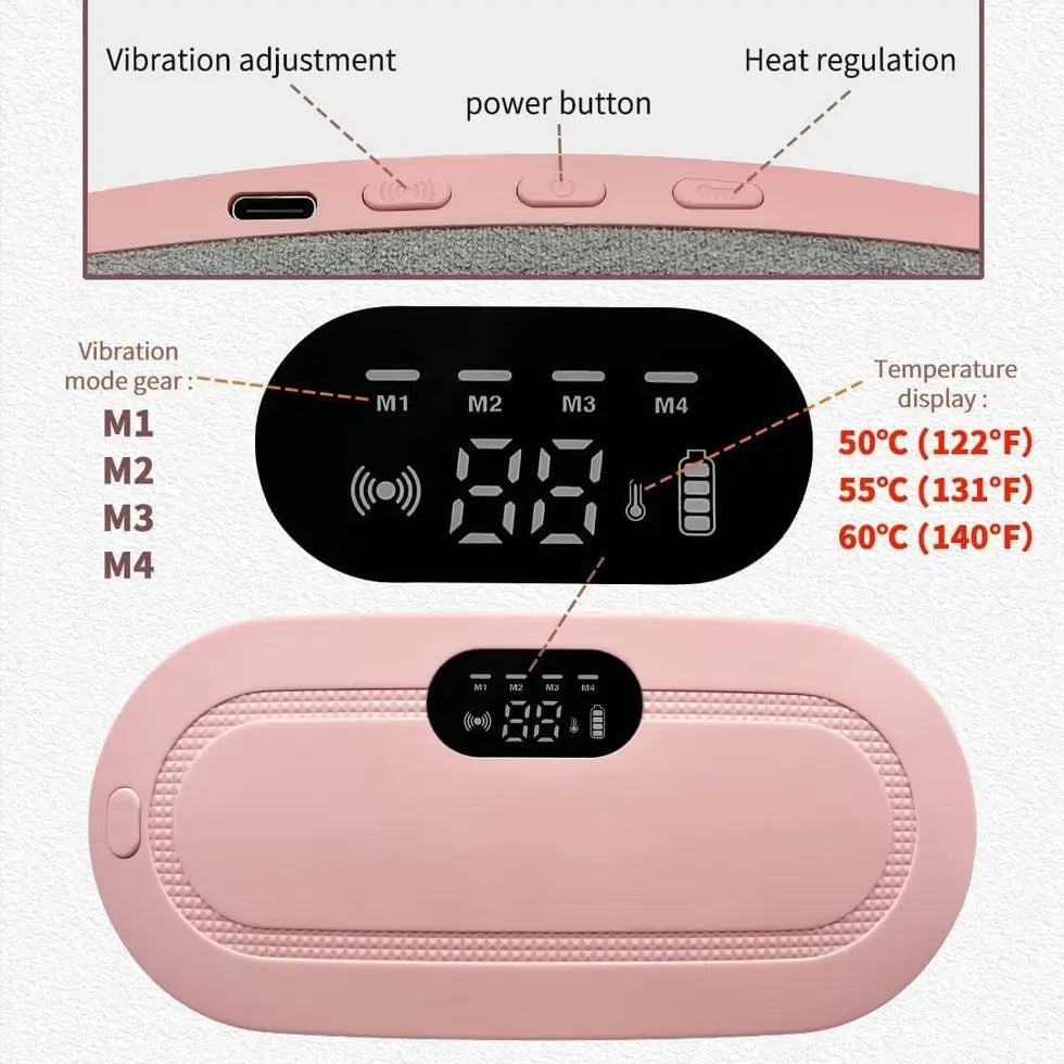 Portable Cordless Heating Pad for Menstrual Cramps Relief| for Period Relief| 3-Speed Temperature Adjustment|4-Speed Massage Modes| Back and Belly Heating Pad for Women Pink Colour|