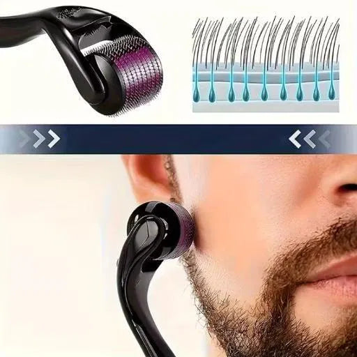 Derma Roller 0.5mm for Hair & Beard Growth – 540 Titanium Micro Needles for Hair Regrowth, Beard Growth, Acne Scar Reduction & Skin Rejuvenation – Safe for Men & Women (Black)