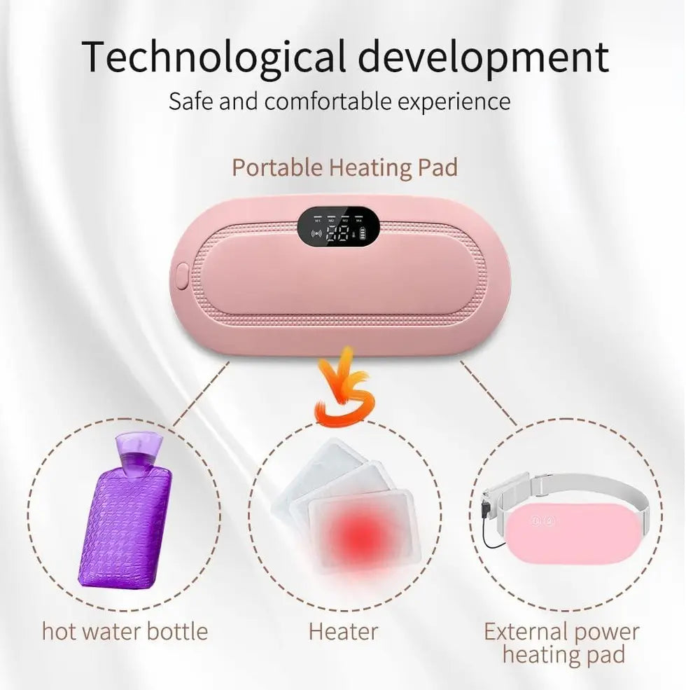 Portable Cordless Heating Pad for Menstrual Cramps Relief| for Period Relief| 3-Speed Temperature Adjustment|4-Speed Massage Modes| Back and Belly Heating Pad for Women Pink Colour|