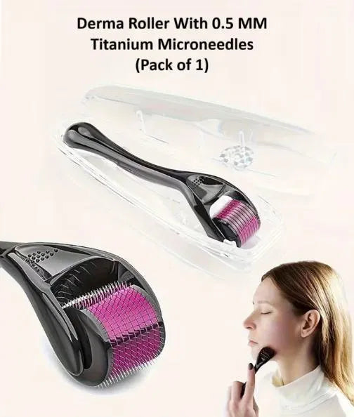 Derma Roller 0.5mm for Hair & Beard Growth – 540 Titanium Micro Needles for Hair Regrowth, Beard Growth, Acne Scar Reduction & Skin Rejuvenation – Safe for Men & Women (Black)