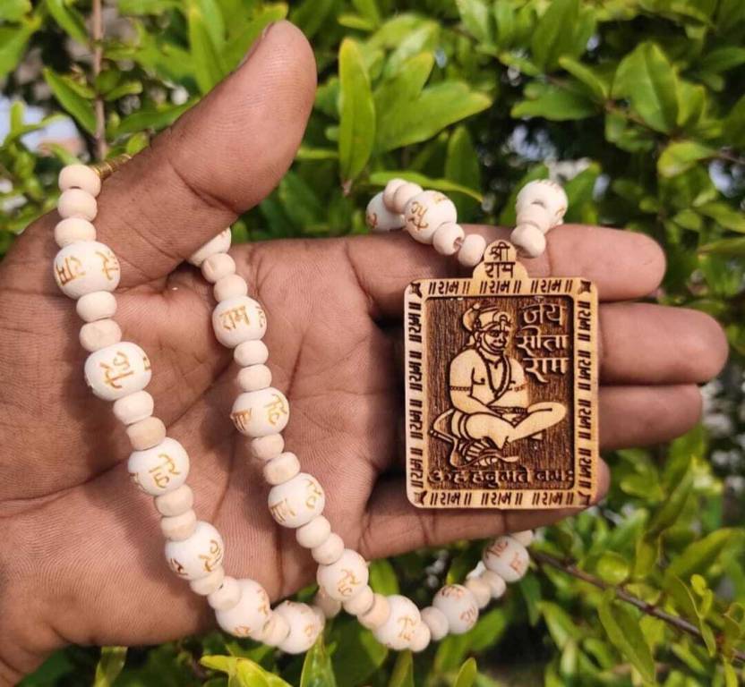 High Quality Tulsi Mala with Hanuman Ji Pendant – Sacred Wooden Beads Necklace