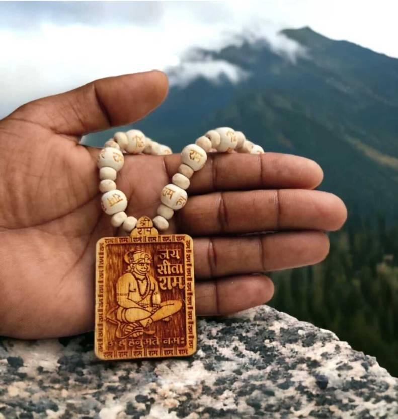 High Quality Tulsi Mala with Hanuman Ji Pendant – Sacred Wooden Beads Necklace