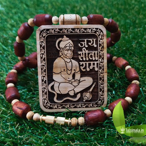High Quality Tulsi Mala with Hanuman Ji Pendant – Sacred Wooden Beads Necklace